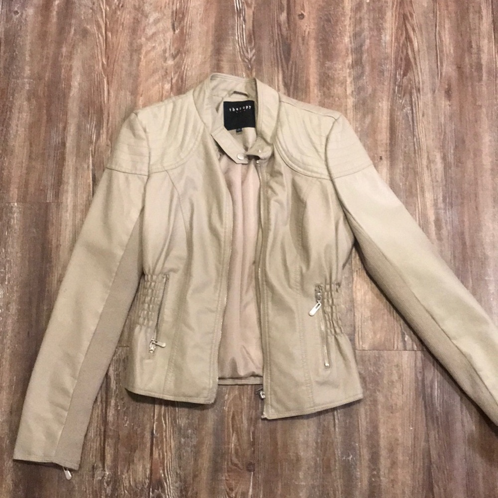 Grey/taupe/tan Moto leather jacket